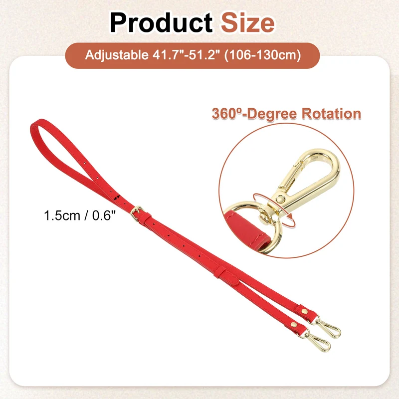 0.6" Genuine Leather Purse Strap for Bag (Bright Red, Gold Buckle)
