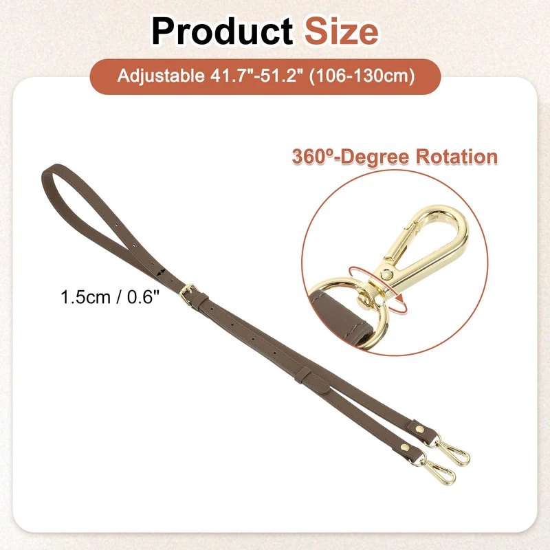 0.6" Genuine Leather Purse Strap for Bag (Khaki, Gold Buckle)