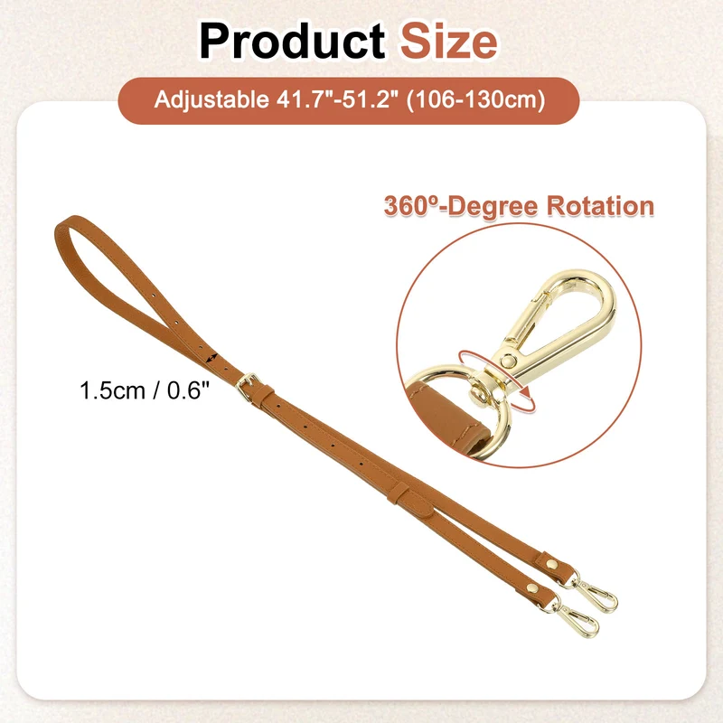 0.6" Genuine Leather Purse Strap for Bag (Light Brown, Gold Buckle)