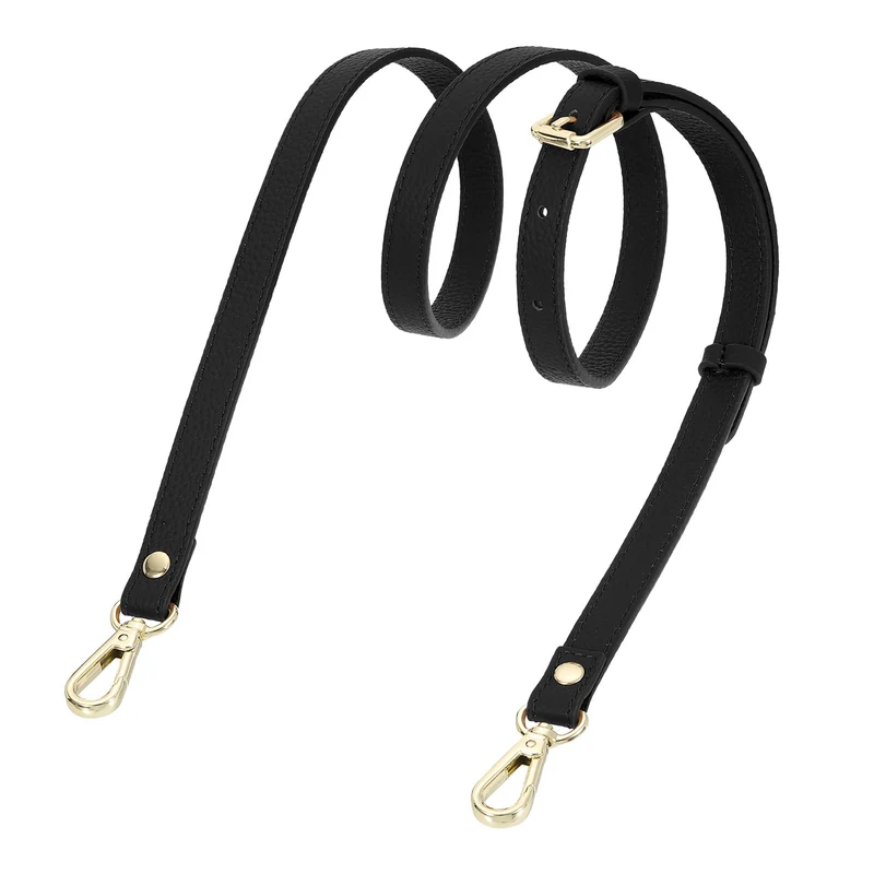 0.6" Genuine Leather Purse Strap for Bag Black Gold Buckle
