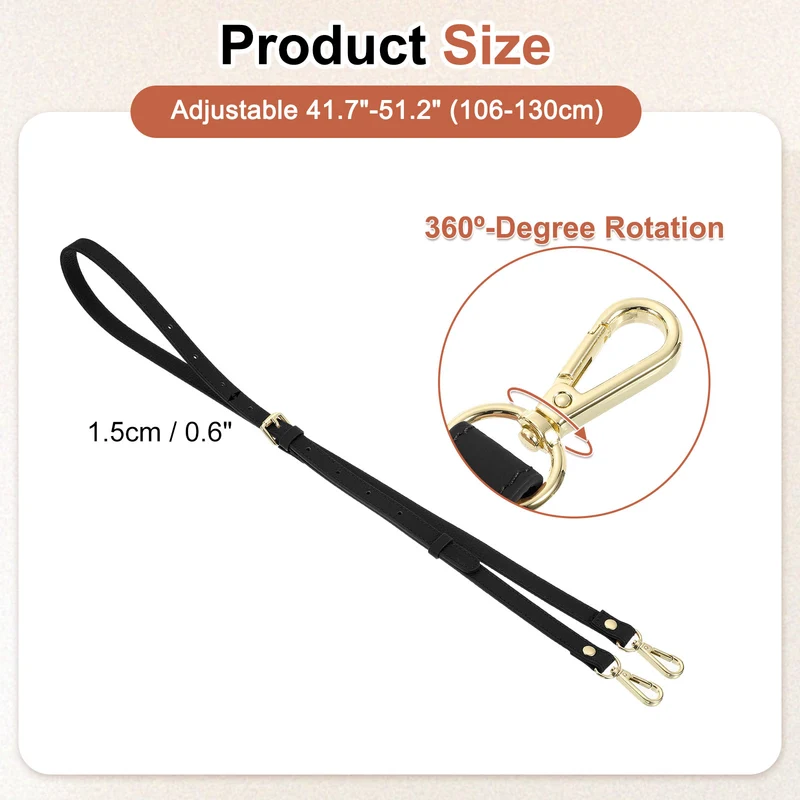 0.6" Genuine Leather Purse Strap for Bag Black Gold Buckle