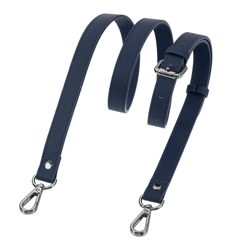 0.7" Genuine Leather Purse Strap for Bag (Dark Blue, Black Buckle)