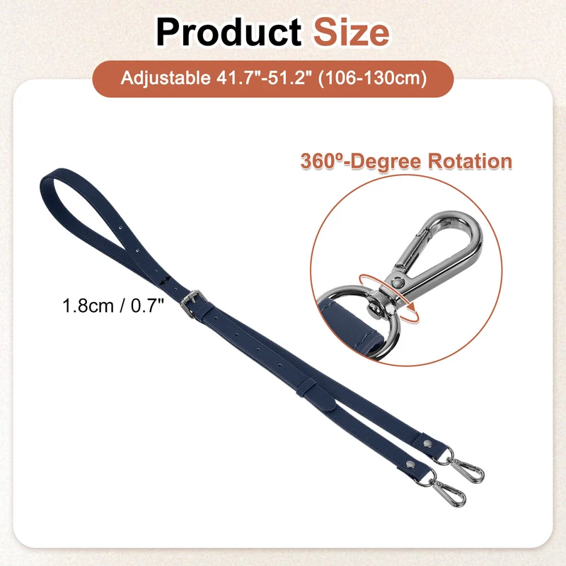 0.7" Genuine Leather Purse Strap for Bag (Dark Blue, Black Buckle)