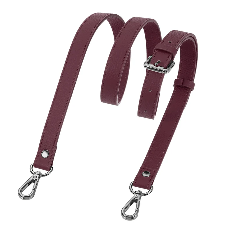 0.7" Genuine Leather Purse Strap for Bag (Burgundy, Black Buckle)