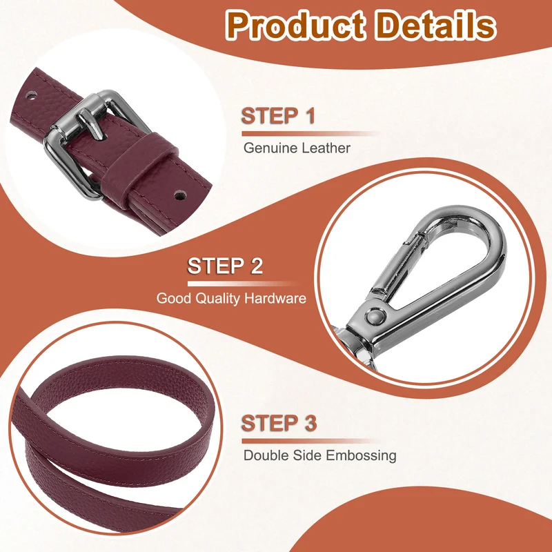 0.7" Genuine Leather Purse Strap for Bag (Burgundy, Black Buckle)