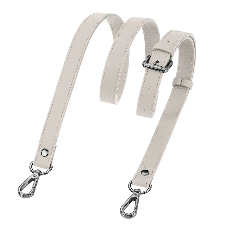 0.7" Genuine Leather Purse Strap for Bag Cream White Black Buckle