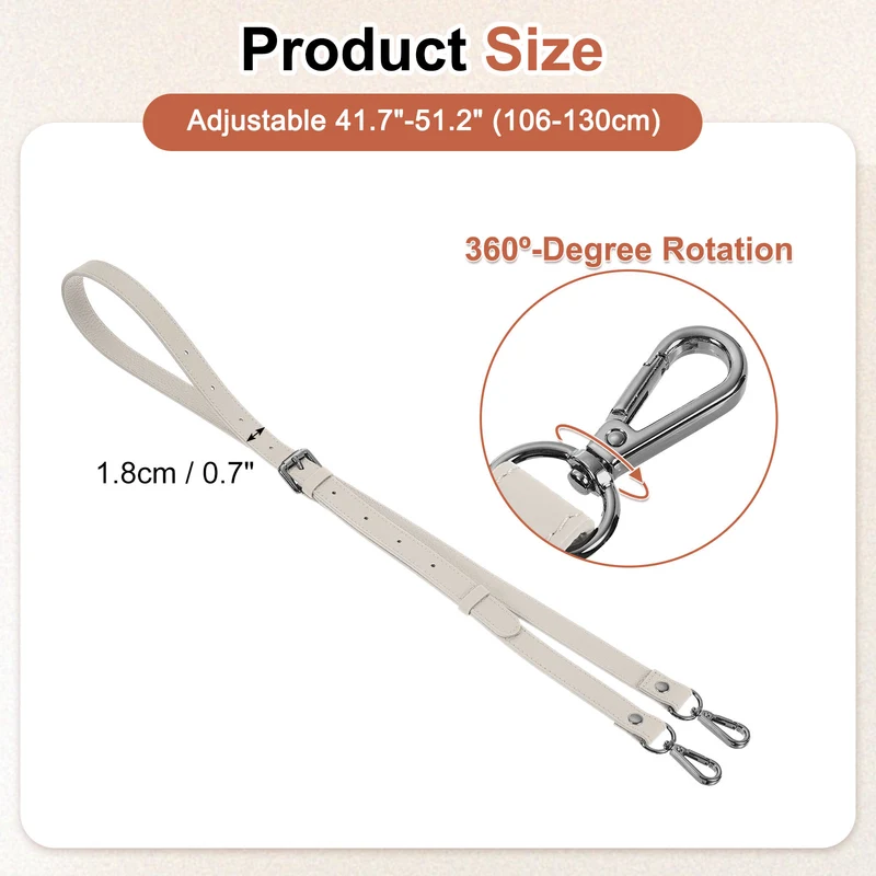 0.7" Genuine Leather Purse Strap for Bag Cream White Black Buckle