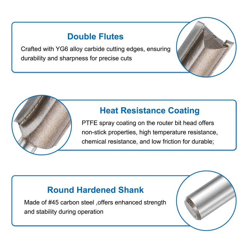 Straight Router Bit 1/4 Shank 5/8" Cutting Dia 2 Flutes 1.18" YG6 Carbide Cutter