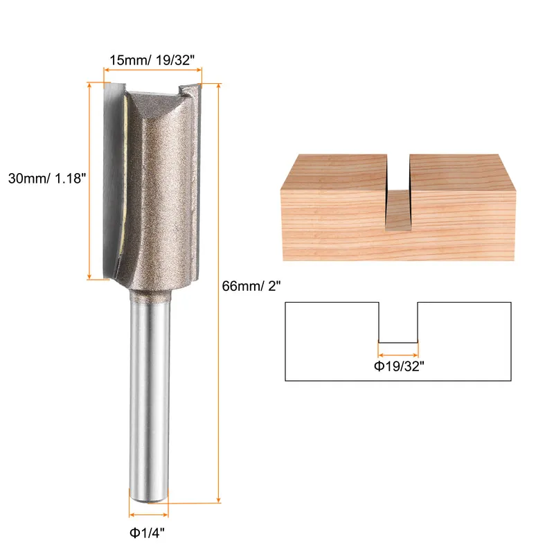 Straight Router Bit 1/4 Shank 19/32" Cutting Dia 2 Flutes 1.18" YG6 Carbide