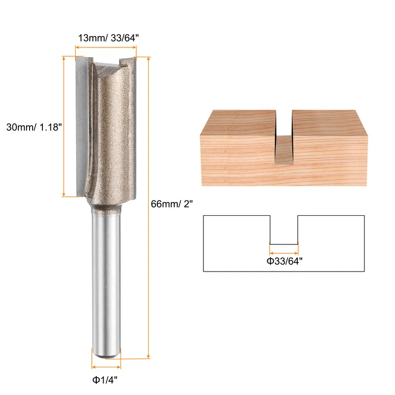 Straight Router Bit 1/4 Shank 33/64" Cutting Dia 2 Flutes 1.18" YG6 Carbide