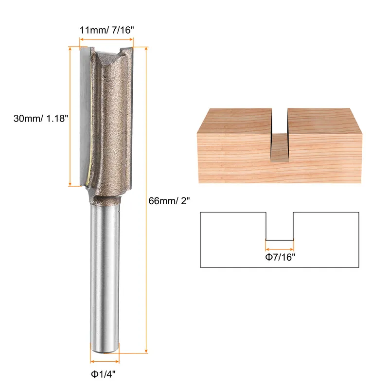 Straight Router Bit 1/4 Shank 7/16" Cutting Dia 2 Flutes 1.18" YG6 Carbide