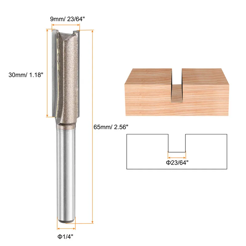 Straight Router Bit 1/4 Shank 23/64" Cutting Dia 2 Flutes 1.18" YG6 Carbide
