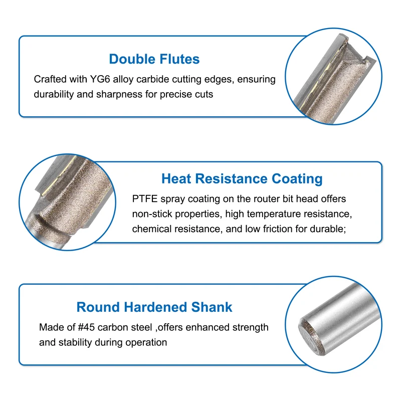 Straight Router Bit 1/4 Shank 23/64" Cutting Dia 2 Flutes 1.18" YG6 Carbide