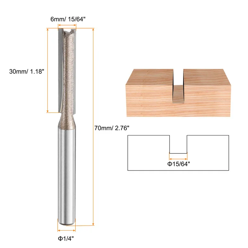 Straight Router Bit 1/4 Shank 15/64" Cutting Dia 2 Flutes 1.18" YG6 Carbide