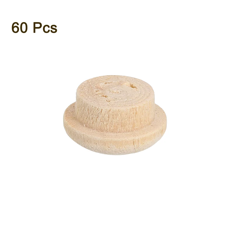 60Pcs Wood Button Plugs, 10mm/0.39" Hardwood Screw Hole Plug for Furniture