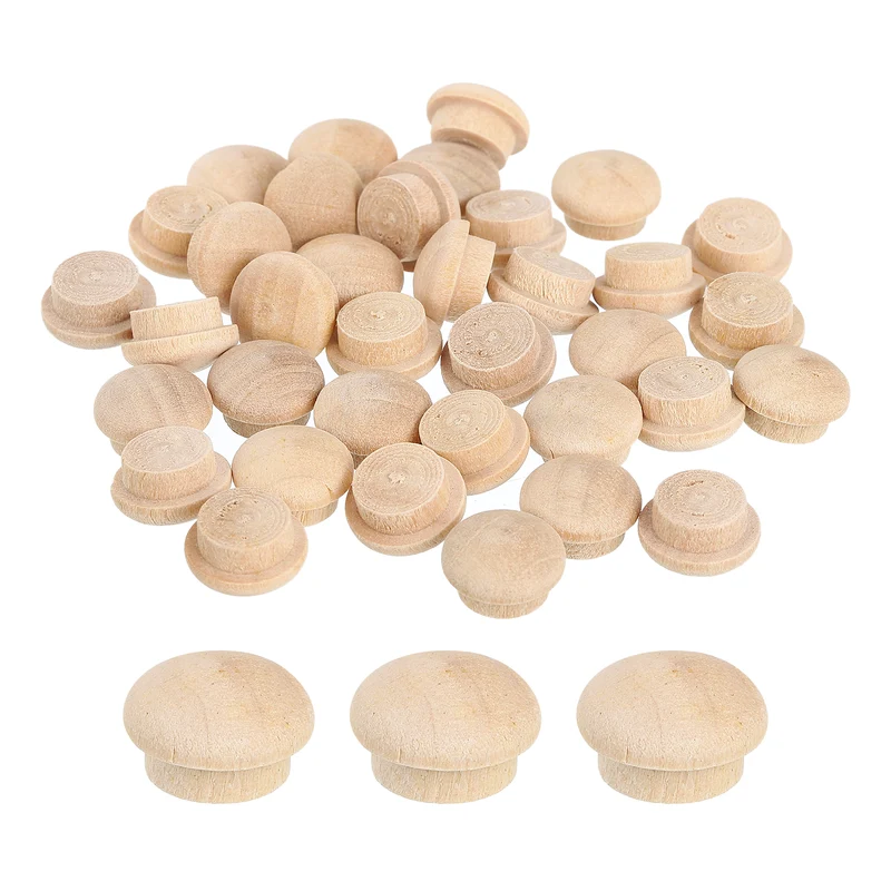 40Pcs Wood Button Plugs, 10mm/0.39" Hardwood Screw Hole Plug for Furniture