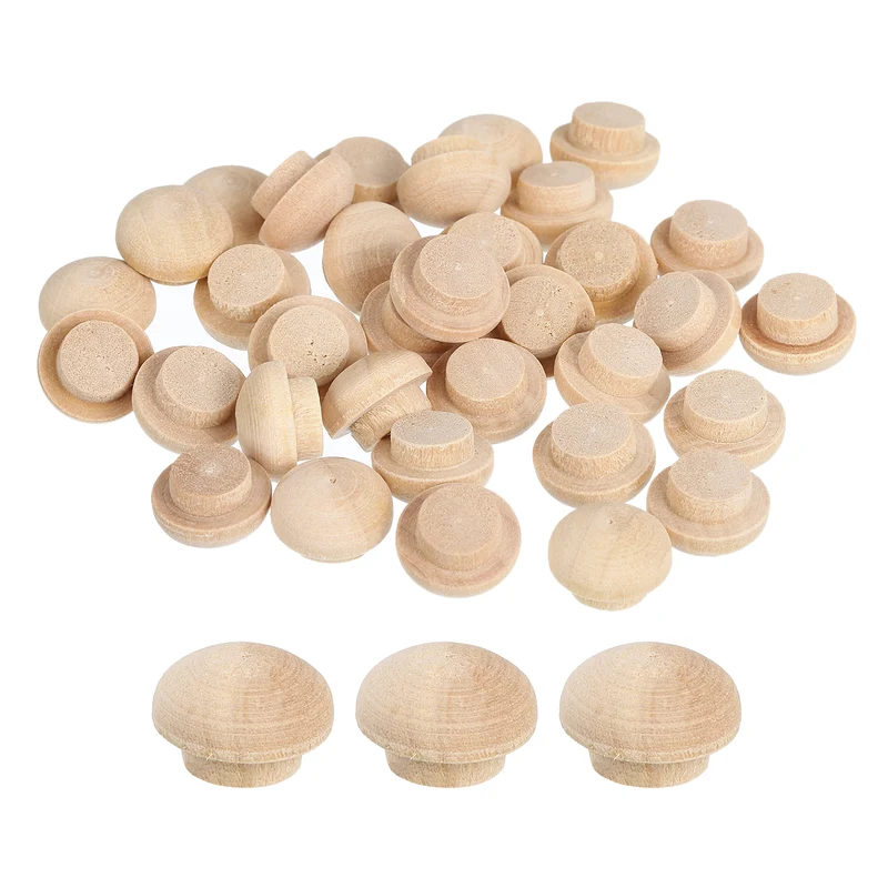 60Pcs Wood Button Plugs, 8mm/0.31" Hardwood Screw Hole Plug for Furniture