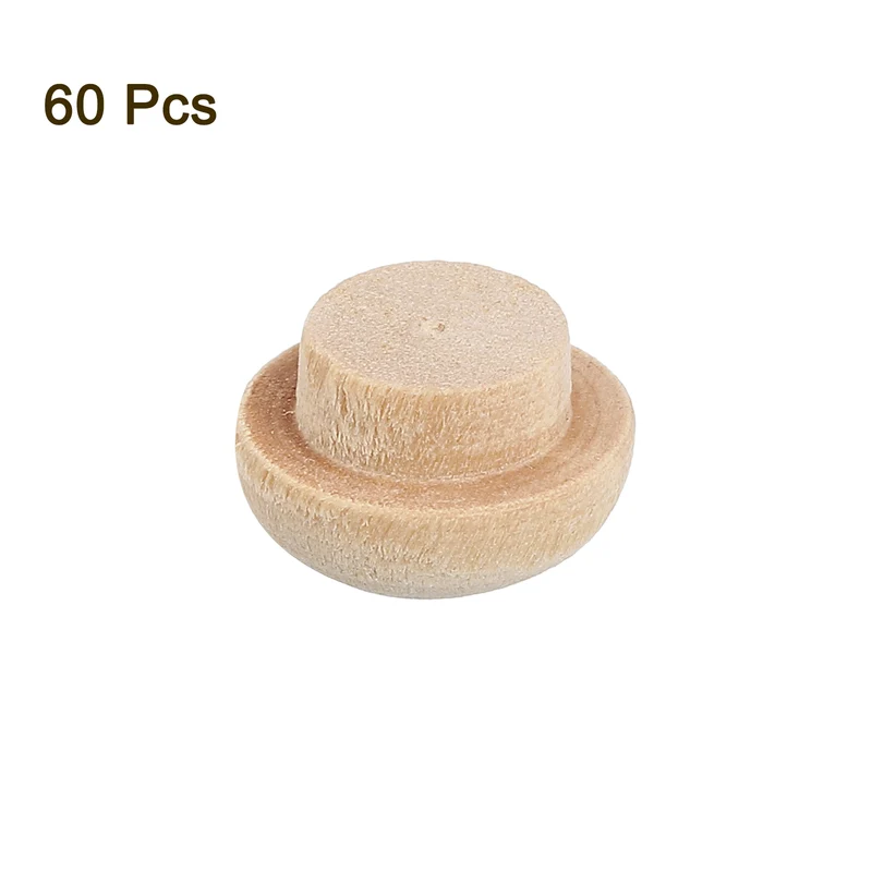 60Pcs Wood Button Plugs, 8mm/0.31" Hardwood Screw Hole Plug for Furniture