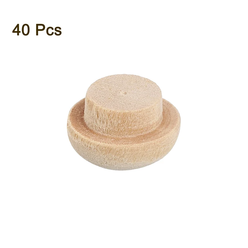 40Pcs Wood Button Plugs, 8mm/0.31" Hardwood Screw Hole Plug for Furniture