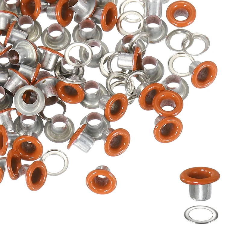 Grommets Kit, Metal Eyelets with Washers 4mm 5/32" & 250 Set & Orange