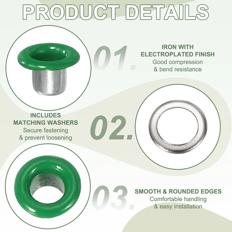 Grommets Kit, Metal Eyelets with Washers 4mm 5/32" & 250 Set & Cyan
