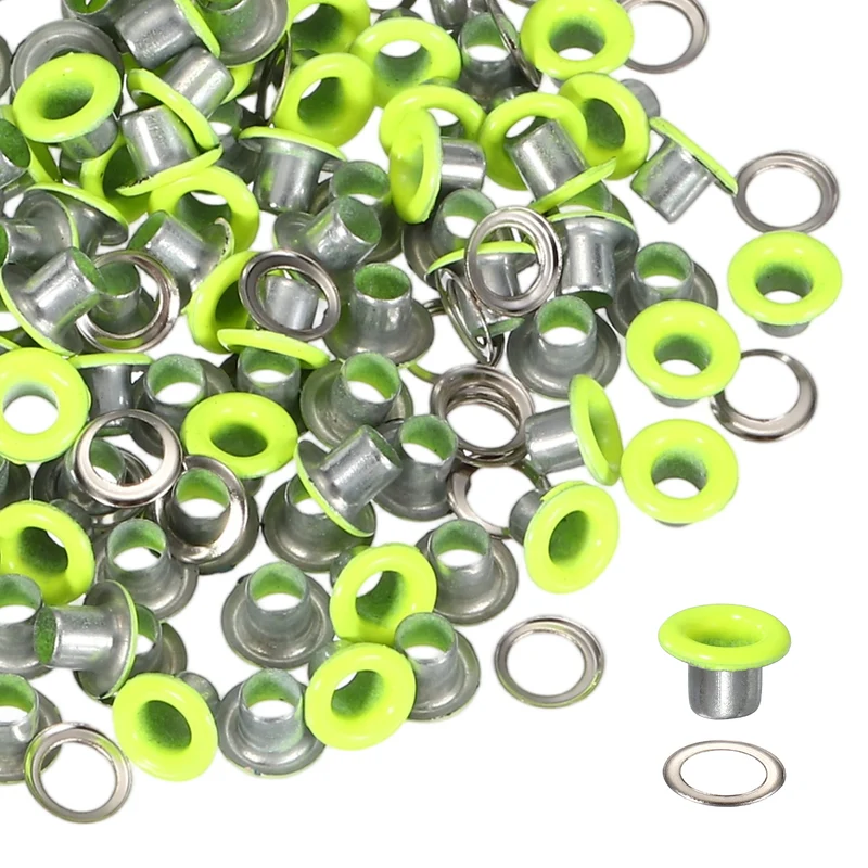Grommets Kit, Metal Eyelets with Washers 4mm 5/32" & 250 Set & Fluorescent Green