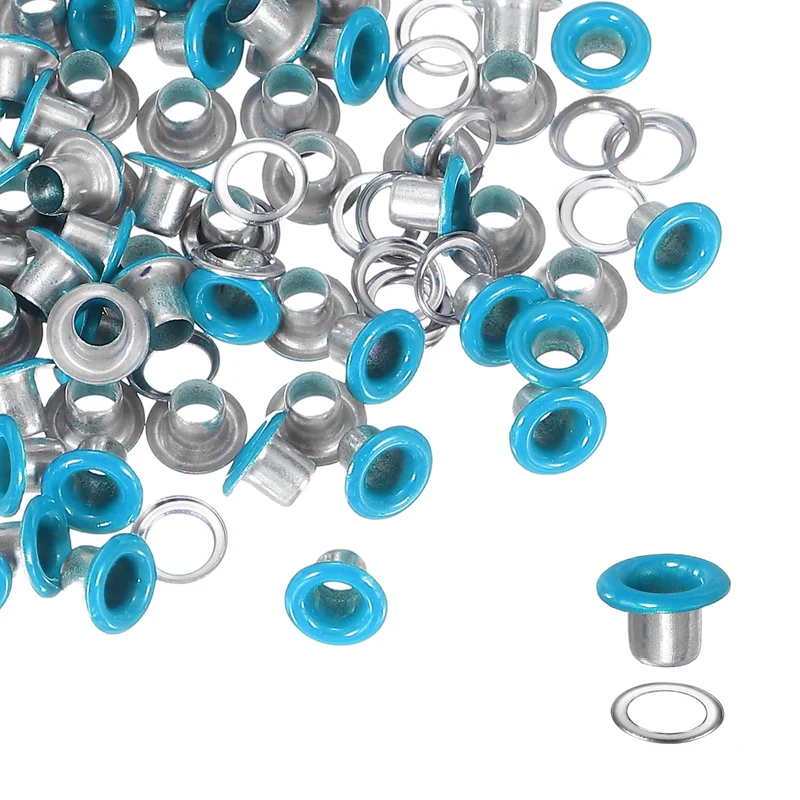 Grommets Kit, Metal Eyelets with Washers 3mm 1/8" & 250 Set & Sky Blue