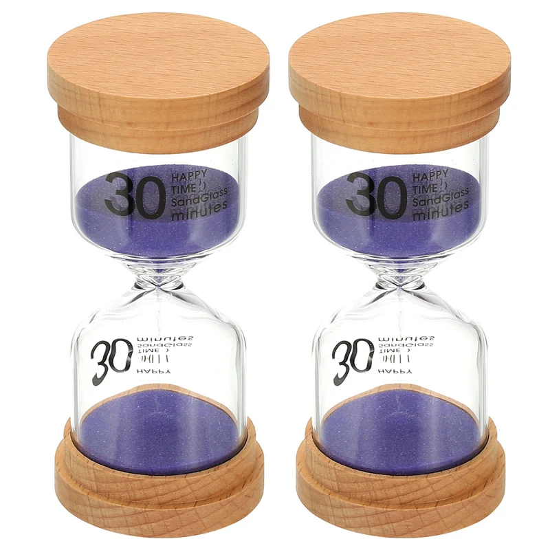 30 Minute Sand Timer, 2 Pcs High Borosilicate Glass Wooden Sand Watch, Purple