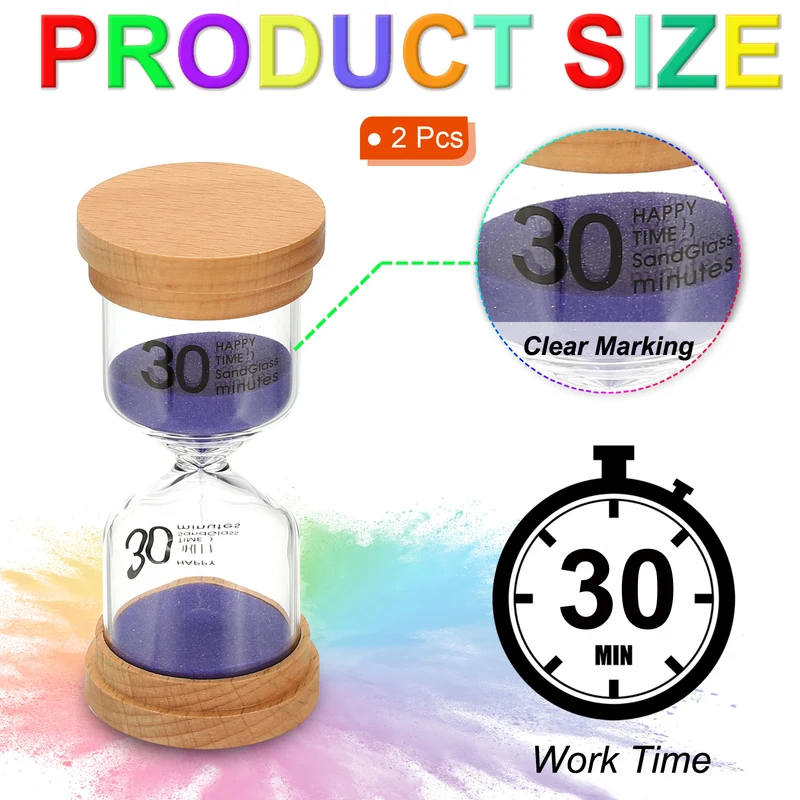30 Minute Sand Timer, 2 Pcs High Borosilicate Glass Wooden Sand Watch, Purple