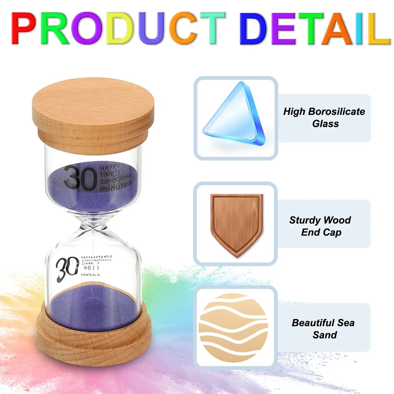 30 Minute Sand Timer, 2 Pcs High Borosilicate Glass Wooden Sand Watch, Purple