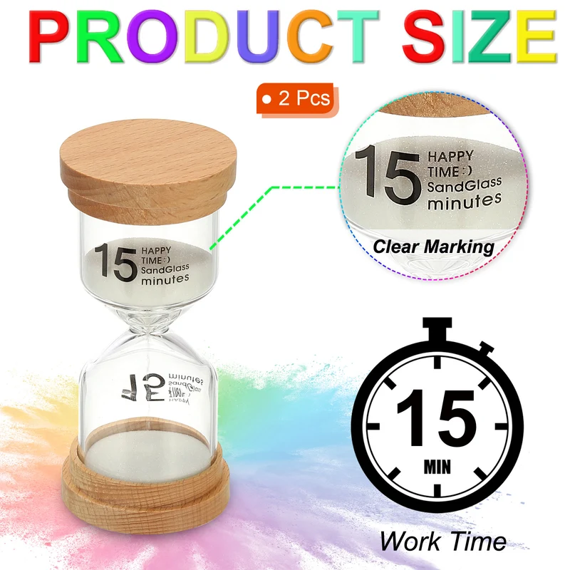 15 Minute Sand Timer, 2 Pcs High Borosilicate Glass Wooden Sand Watch, White