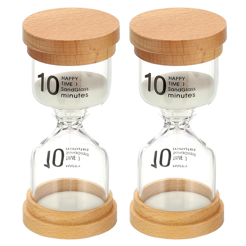 10 Minute Sand Timer, 2 Pcs High Borosilicate Glass Wooden Sand Watch, White