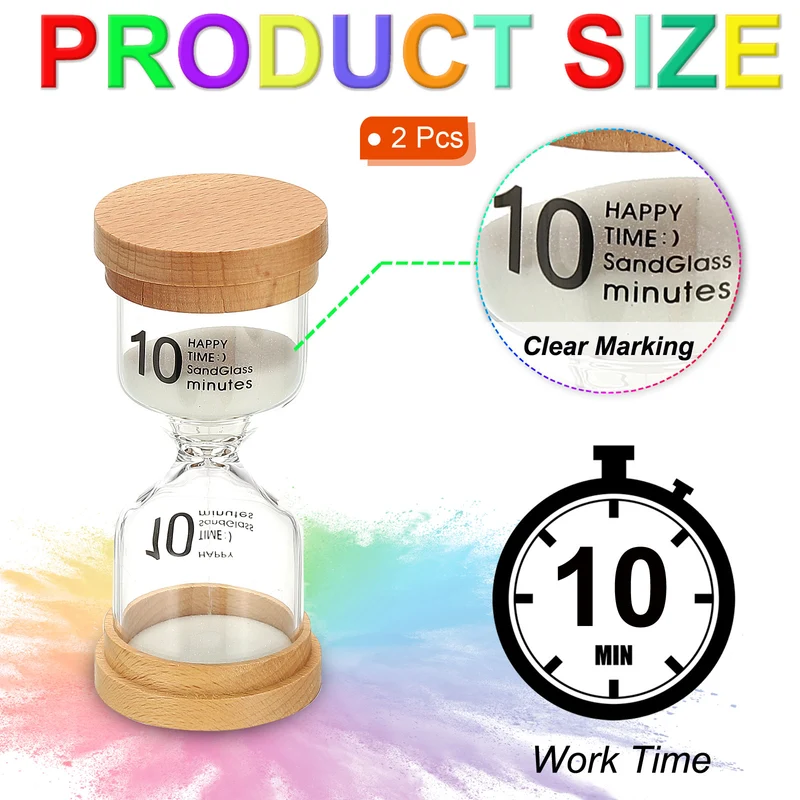 10 Minute Sand Timer, 2 Pcs High Borosilicate Glass Wooden Sand Watch, White