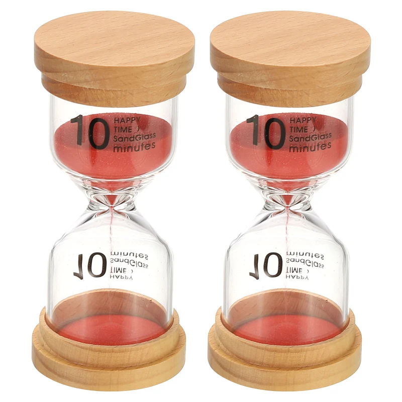 10 Minute Sand Timer, 2 Pcs High Borosilicate Glass Wooden Sand Watch, Red