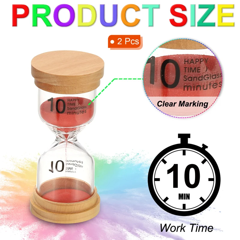 10 Minute Sand Timer, 2 Pcs High Borosilicate Glass Wooden Sand Watch, Red