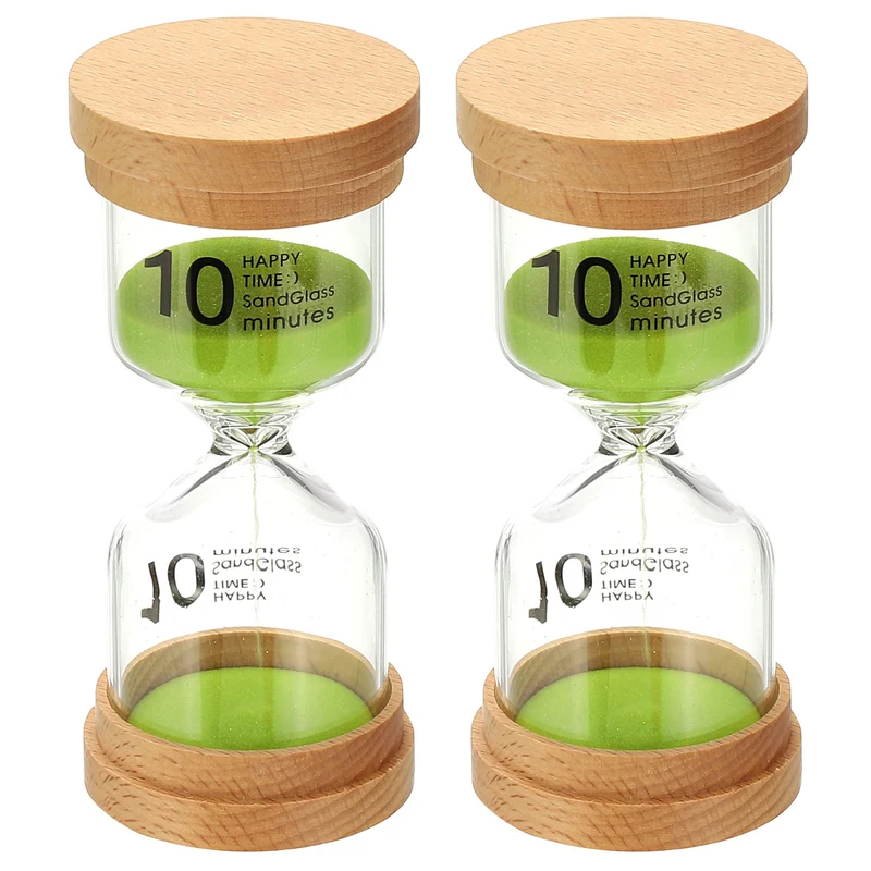 10 Minute Sand Timer, 2 Pcs High Borosilicate Glass Wooden Sand Watch, Green