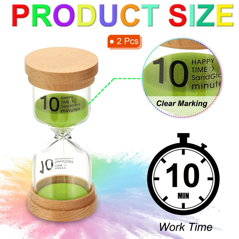 10 Minute Sand Timer, 2 Pcs High Borosilicate Glass Wooden Sand Watch, Green