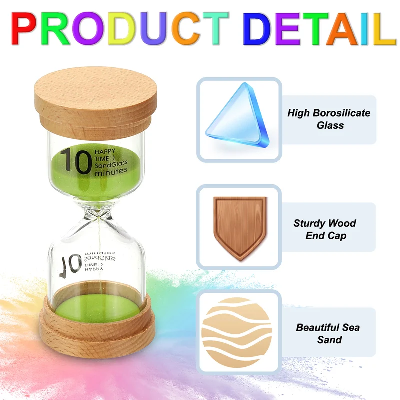10 Minute Sand Timer, 2 Pcs High Borosilicate Glass Wooden Sand Watch, Green