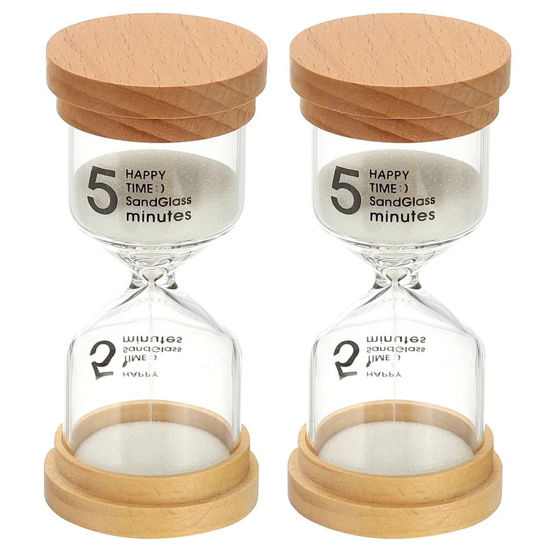 5 Minute Sand Timer, 2 Pcs High Borosilicate Glass Wooden Sand Watch, White