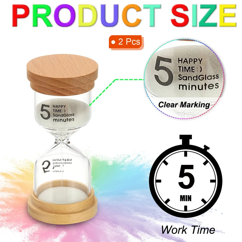 5 Minute Sand Timer, 2 Pcs High Borosilicate Glass Wooden Sand Watch, White