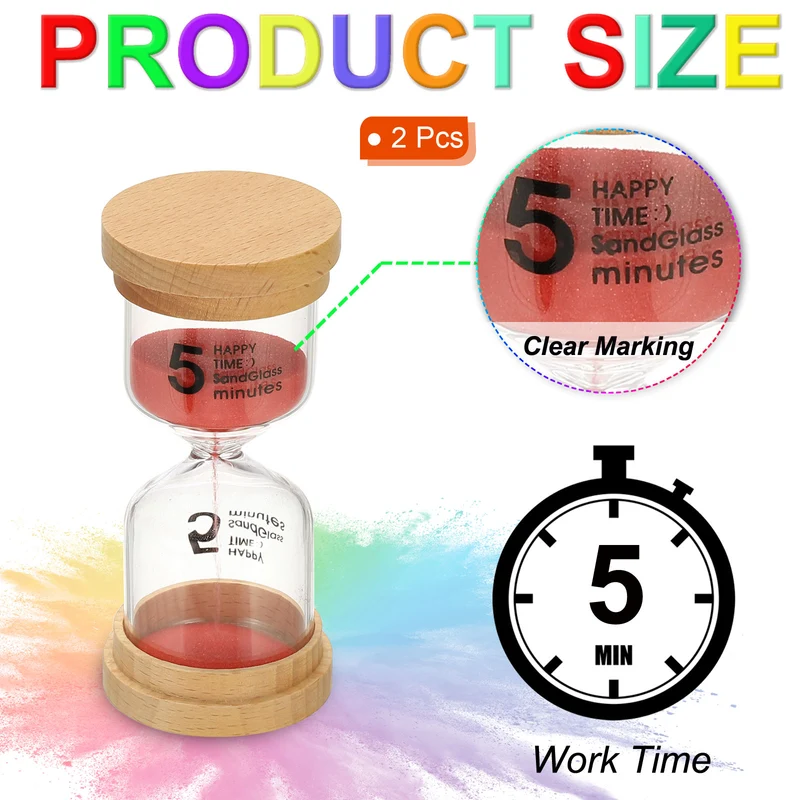 5 Minute Sand Timer, 2 Pcs High Borosilicate Glass Wooden Sand Watch, Red