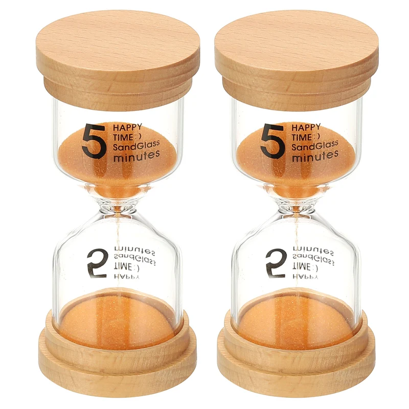 5 Minute Sand Timer, 2 Pcs High Borosilicate Glass Wooden Sand Watch, Orange