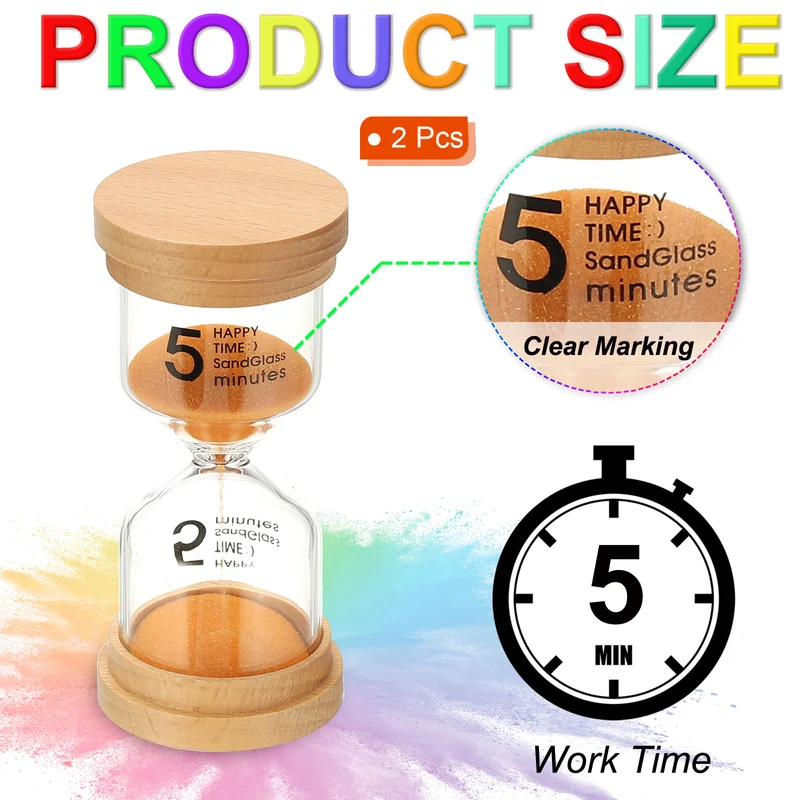 5 Minute Sand Timer, 2 Pcs High Borosilicate Glass Wooden Sand Watch, Orange