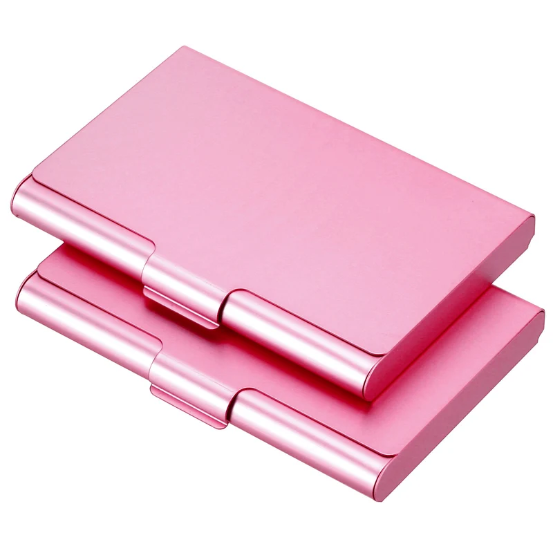 2Pcs Business Card Holder Aluminum Metal Professional Pocket Card Case Pink