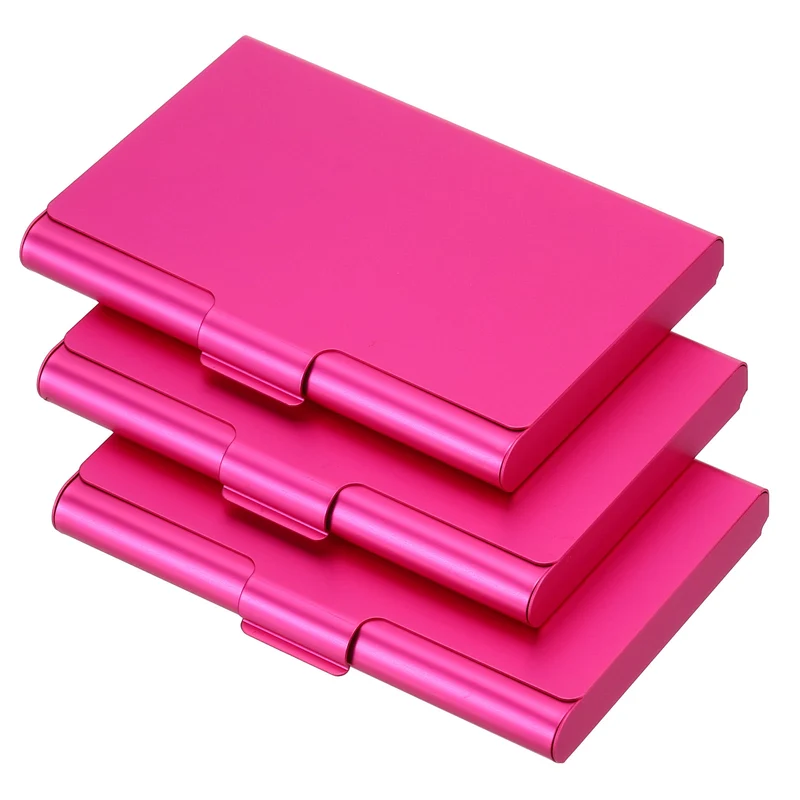 3Pcs Business Card Holder Aluminum Metal Professional Pocket Card Case Rose Red