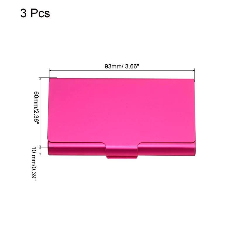 3Pcs Business Card Holder Aluminum Metal Professional Pocket Card Case Rose Red
