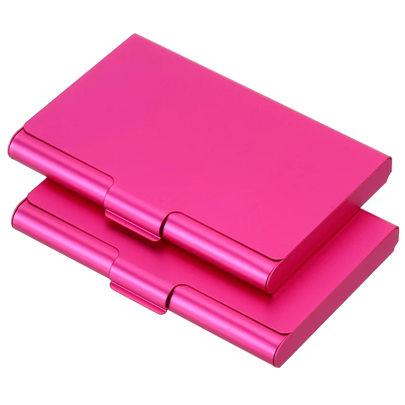 2Pcs Business Card Holder Aluminum Metal Professional Pocket Card Case Rose Red