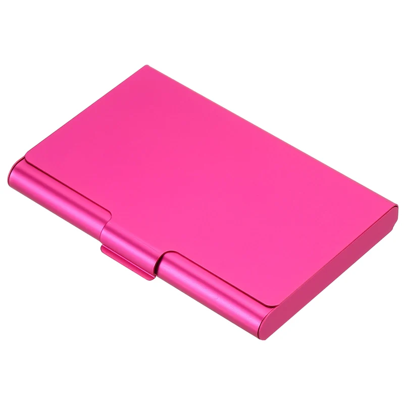 Business Card Holder, Aluminum Metal Card Case Professional Pocket Card Holder for Name Card Credit Card, Rose Red