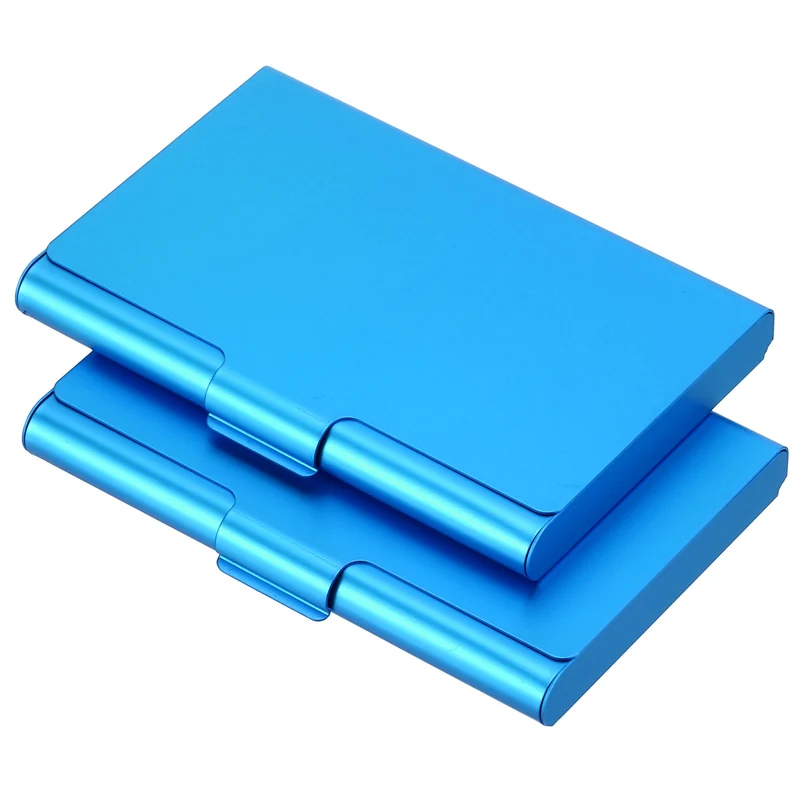 2Pcs Business Card Holder Aluminum Metal Professional Pocket Card Case Blue