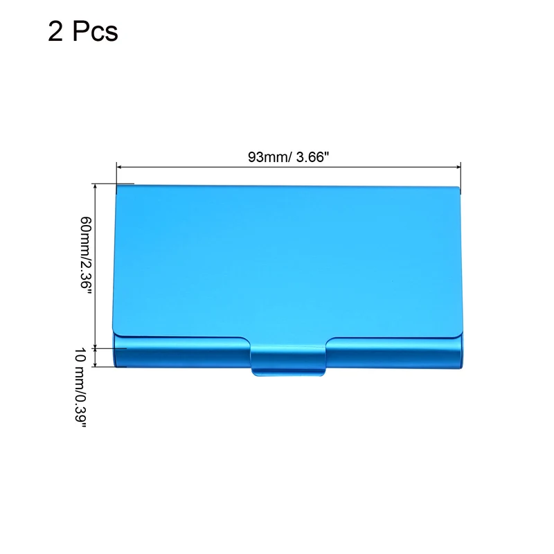 2Pcs Business Card Holder Aluminum Metal Professional Pocket Card Case Blue